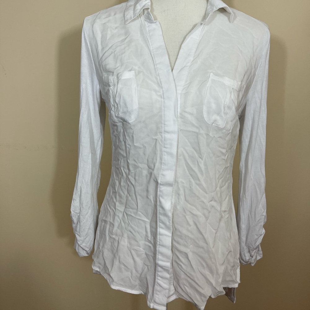 Converse White Hi/Low Hidden Buttons Pleated Pockets Long Sleeve Women Shirt XS